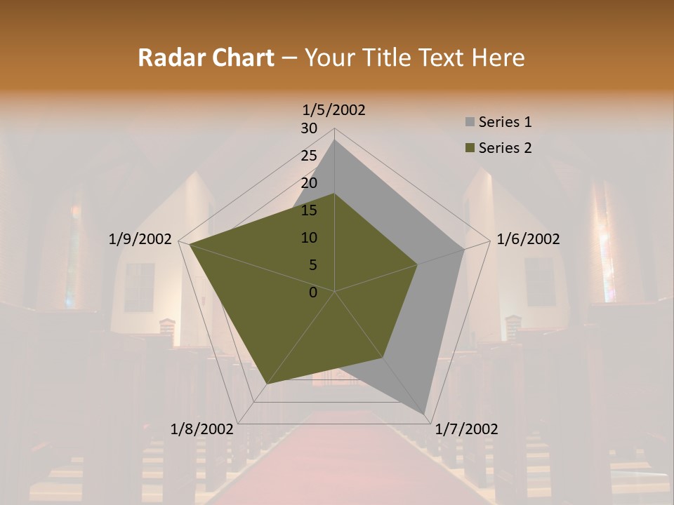 Inside Of A Large, Modern Church With Pews And Cross Visible PowerPoint Template