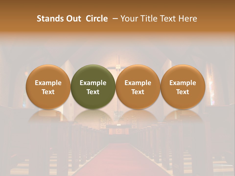 Inside Of A Large, Modern Church With Pews And Cross Visible PowerPoint Template