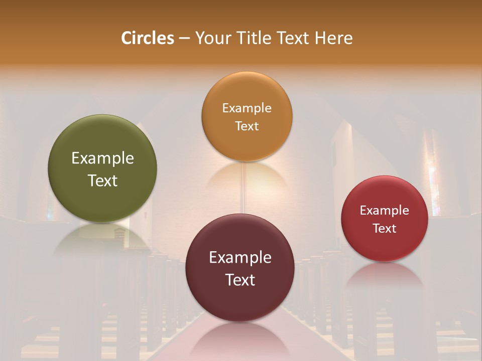 Inside Of A Large, Modern Church With Pews And Cross Visible PowerPoint Template