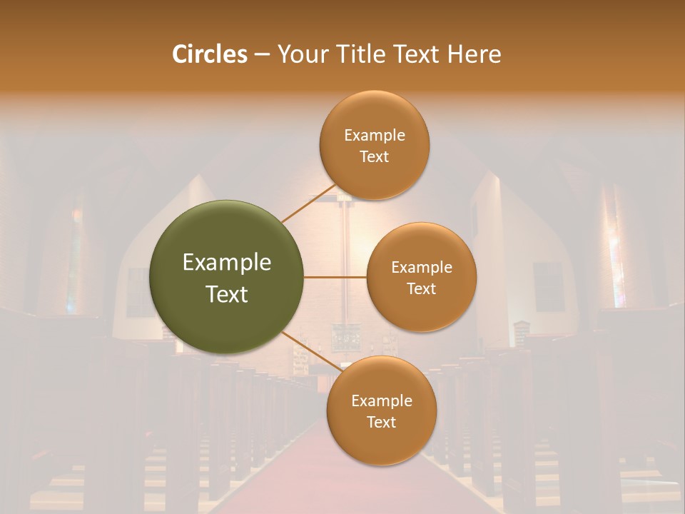 Inside Of A Large, Modern Church With Pews And Cross Visible PowerPoint Template