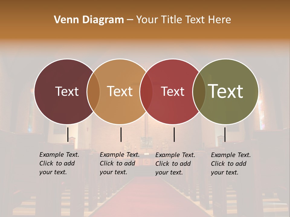Inside Of A Large, Modern Church With Pews And Cross Visible PowerPoint Template