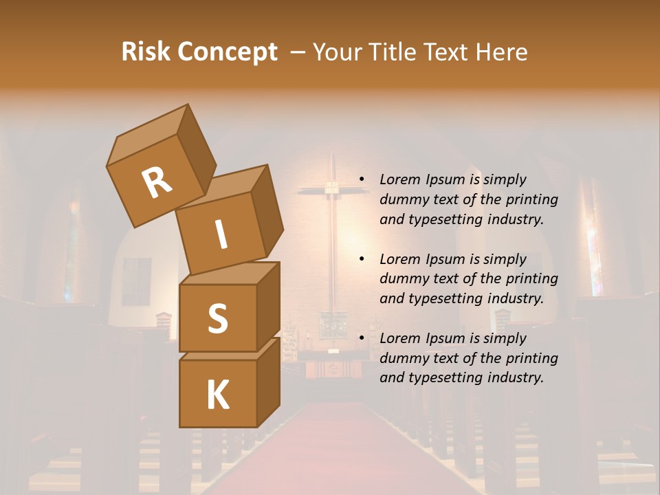 Inside Of A Large, Modern Church With Pews And Cross Visible PowerPoint Template