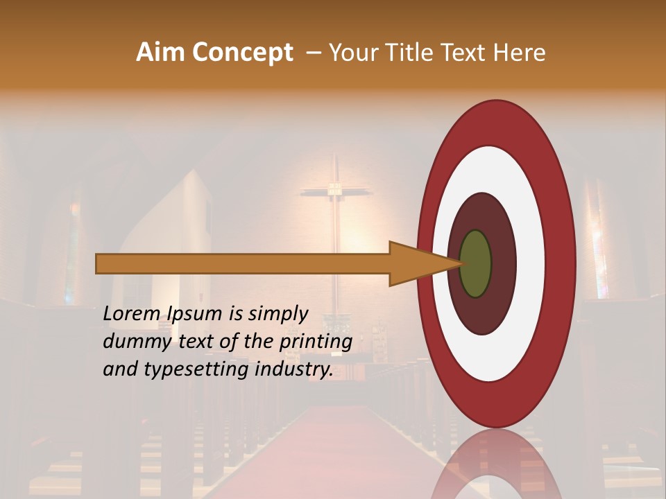 Inside Of A Large, Modern Church With Pews And Cross Visible PowerPoint Template