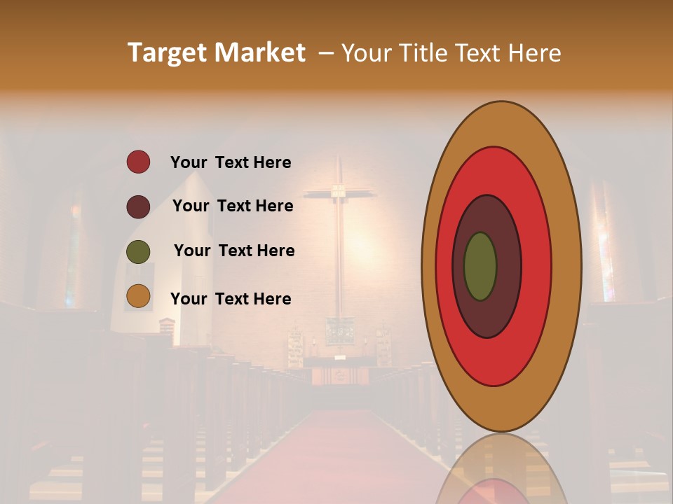 Inside Of A Large, Modern Church With Pews And Cross Visible PowerPoint Template