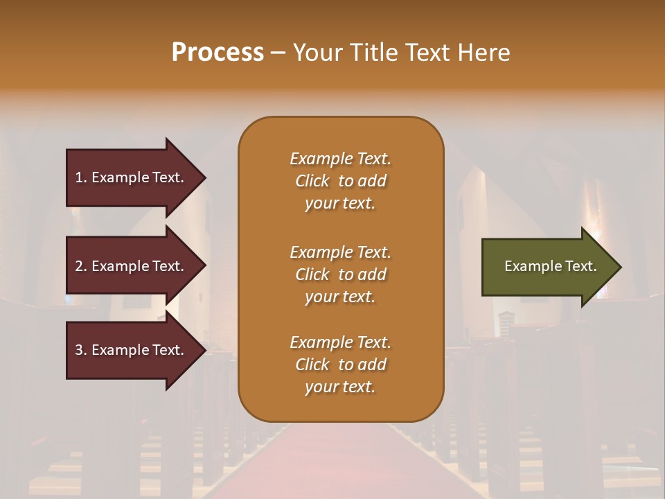 Inside Of A Large, Modern Church With Pews And Cross Visible PowerPoint Template
