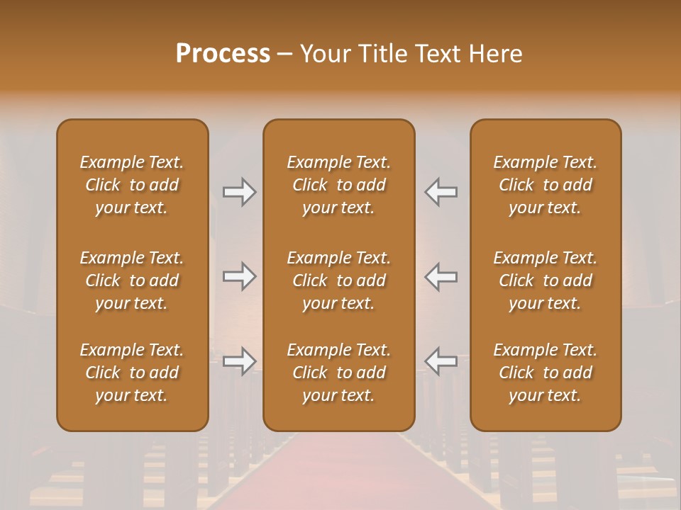 Inside Of A Large, Modern Church With Pews And Cross Visible PowerPoint Template