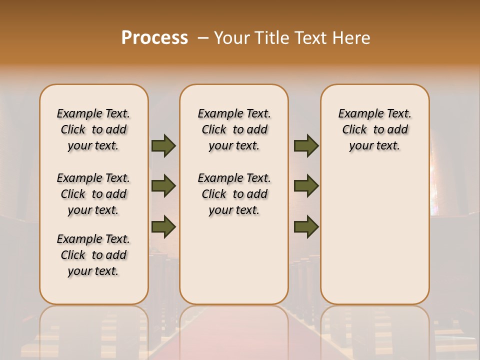 Inside Of A Large, Modern Church With Pews And Cross Visible PowerPoint Template