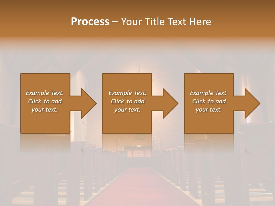 Inside Of A Large, Modern Church With Pews And Cross Visible PowerPoint Template