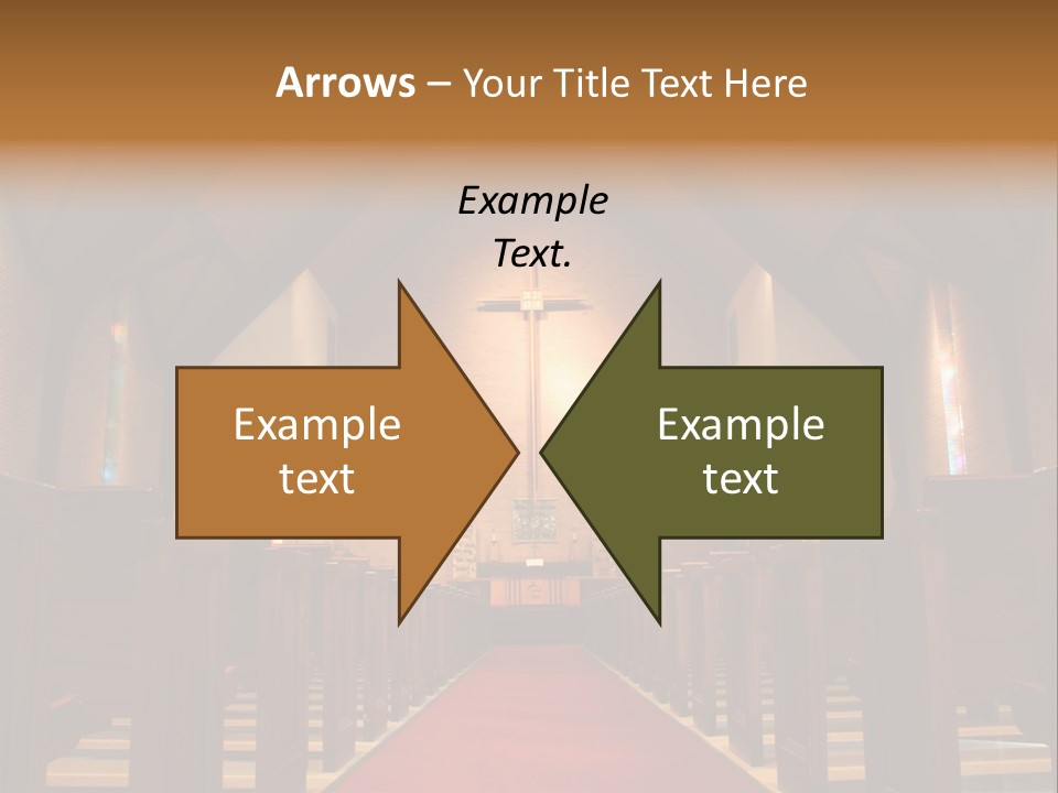 Inside Of A Large, Modern Church With Pews And Cross Visible PowerPoint Template
