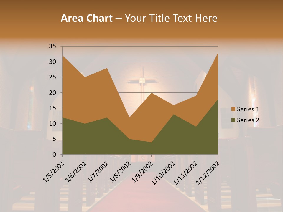 Inside Of A Large, Modern Church With Pews And Cross Visible PowerPoint Template