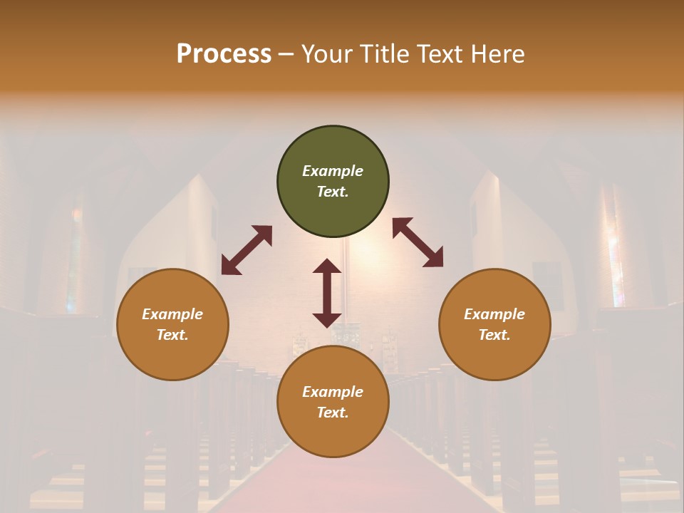 Inside Of A Large, Modern Church With Pews And Cross Visible PowerPoint Template