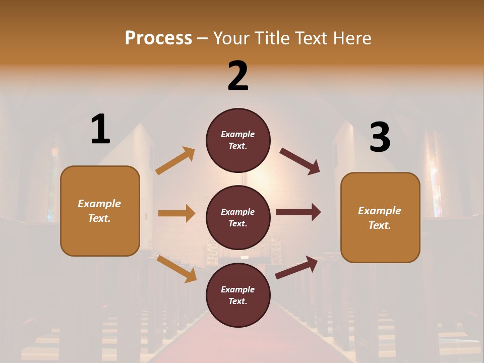 Inside Of A Large, Modern Church With Pews And Cross Visible PowerPoint Template