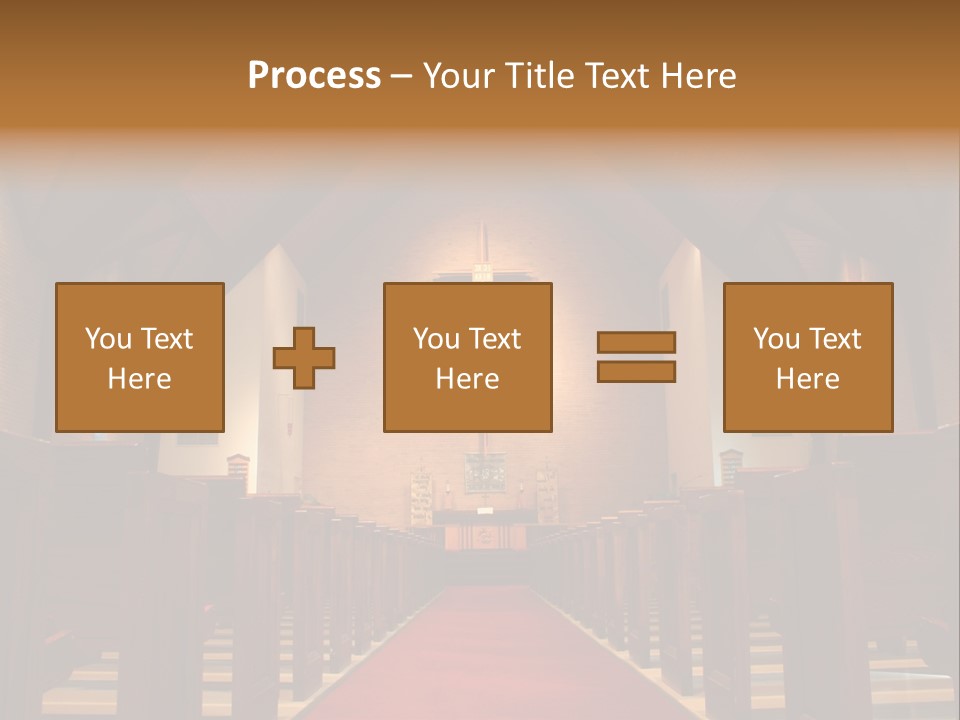 Inside Of A Large, Modern Church With Pews And Cross Visible PowerPoint Template