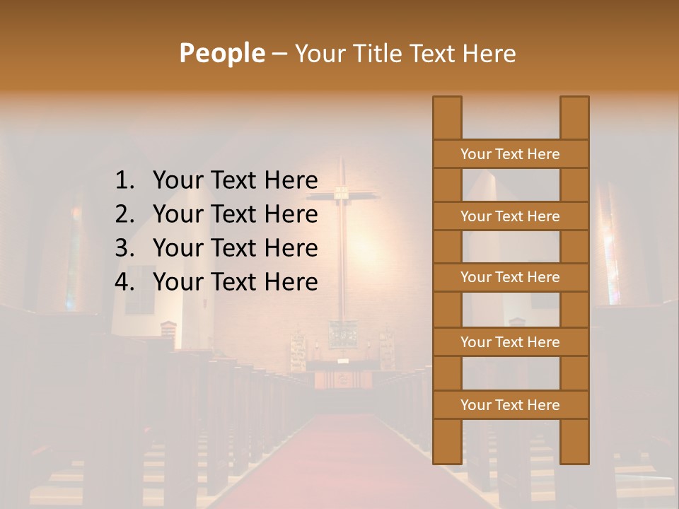 Inside Of A Large, Modern Church With Pews And Cross Visible PowerPoint Template