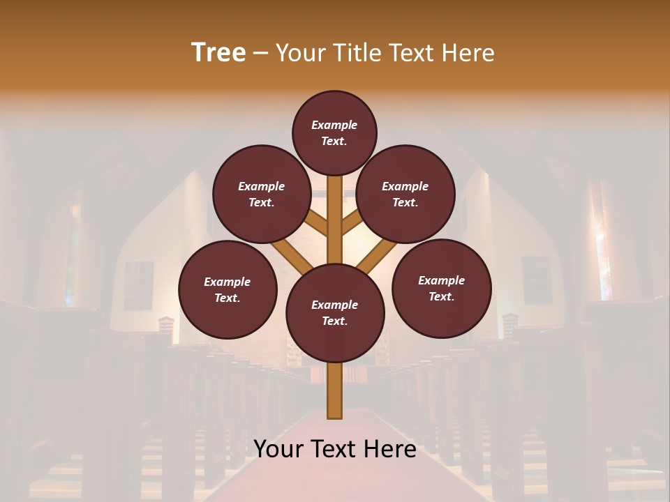 Inside Of A Large, Modern Church With Pews And Cross Visible PowerPoint Template