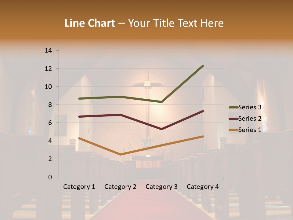 Inside Of A Large, Modern Church With Pews And Cross Visible PowerPoint Template
