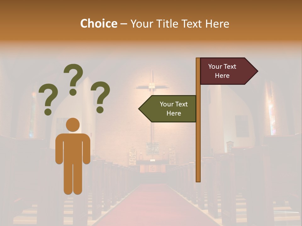 Inside Of A Large, Modern Church With Pews And Cross Visible PowerPoint Template