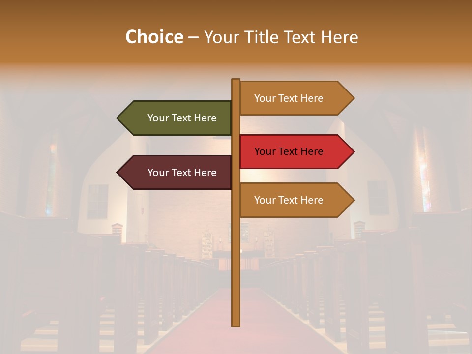 Inside Of A Large, Modern Church With Pews And Cross Visible PowerPoint Template