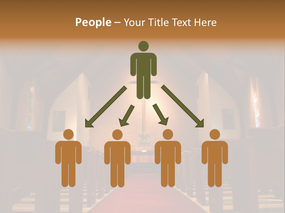 Inside Of A Large, Modern Church With Pews And Cross Visible PowerPoint Template