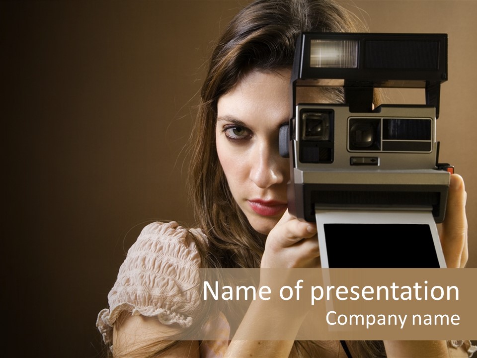 Old-Fashioned: Girl Taking A Picture With An Old Instant Photo PowerPoint Template