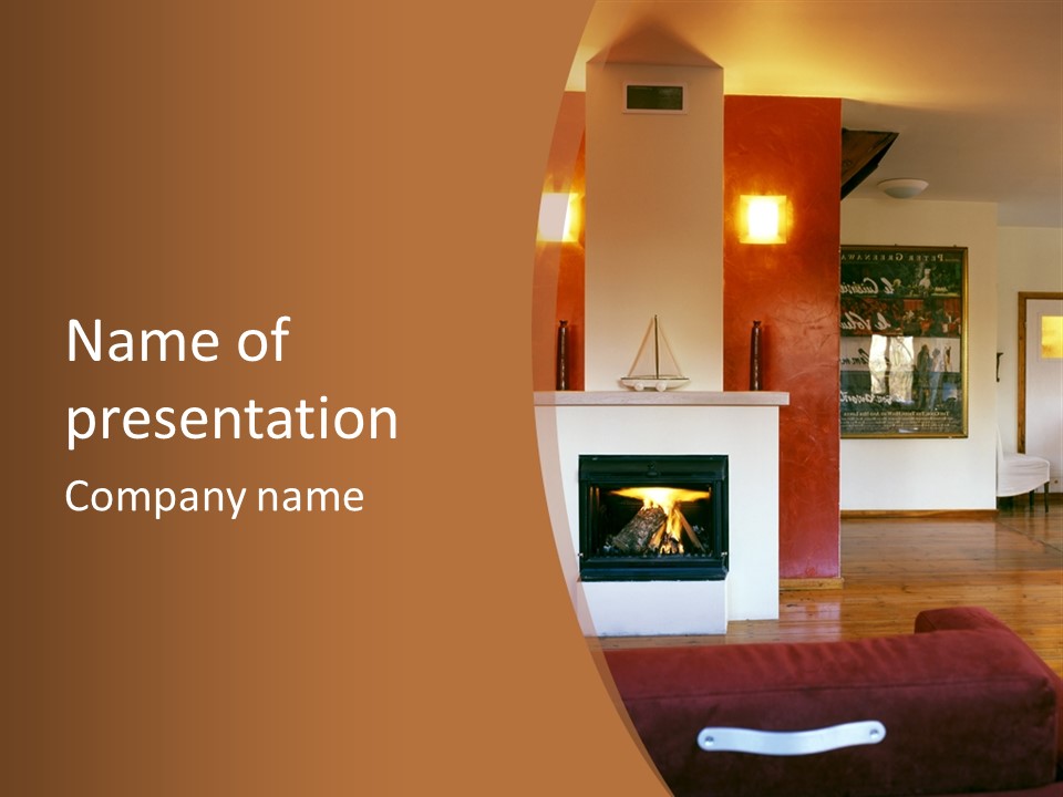 Fire Place In Living Room PowerPoint Template