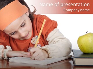 Adorable Girl Studying In The School A Over White Background PowerPoint Template