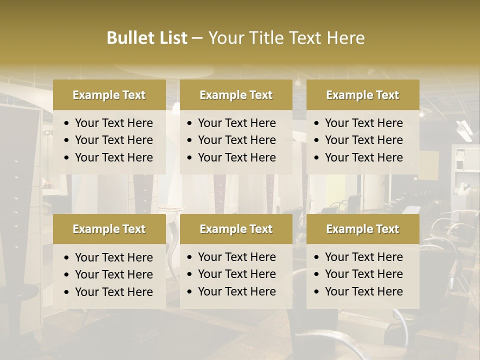 A Hair Salon With Lots Of Chairs And Lights PowerPoint Template