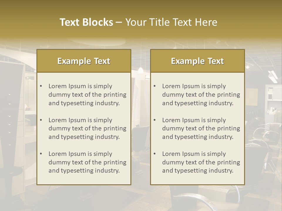 A Hair Salon With Lots Of Chairs And Lights PowerPoint Template