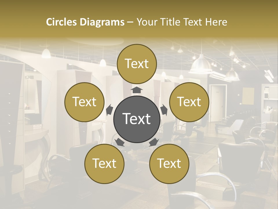 A Hair Salon With Lots Of Chairs And Lights PowerPoint Template