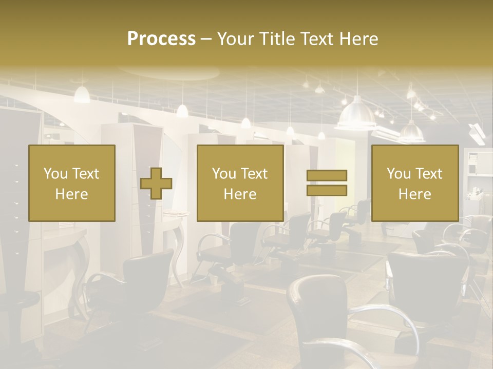 A Hair Salon With Lots Of Chairs And Lights PowerPoint Template