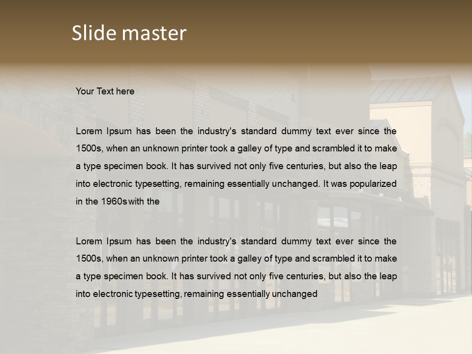 A Row Of Storefronts On A Brick Building PowerPoint Template