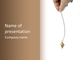 Brass Pendulum On Chain Held By Two Fingers.room For Text PowerPoint Template