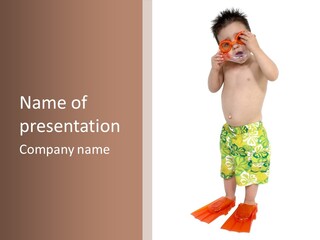 Boy Child In Swimsuit With Goggles And Snorkel. PowerPoint Template