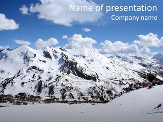 A Snowy Mountain With A Ski Lodge In The Background PowerPoint Template