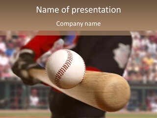 Baseball Player Makes Contact With The Ball And Bat PowerPoint Template