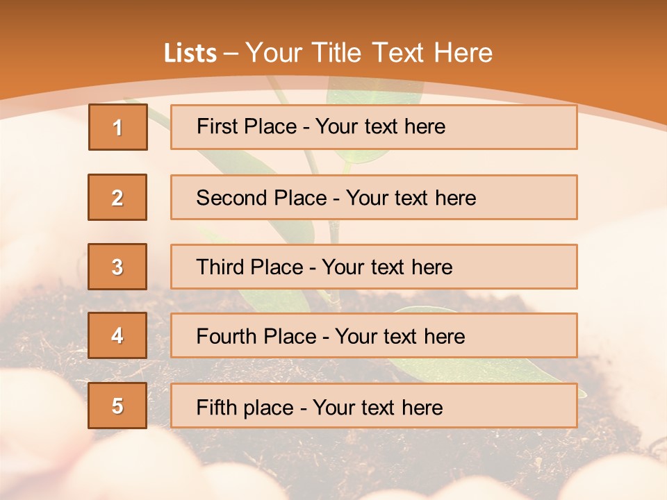 Hands Of The Child With A Young Plant. PowerPoint Template