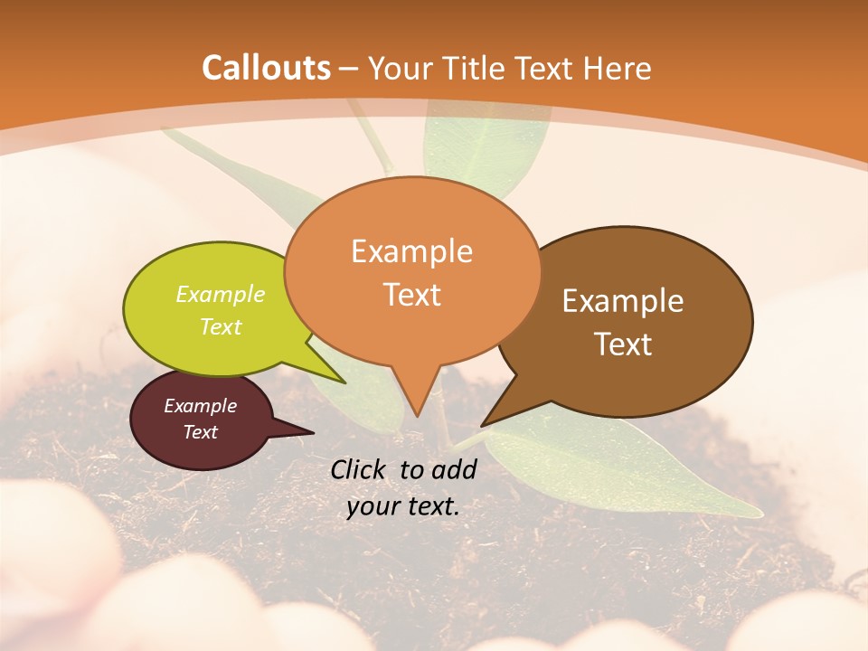Hands Of The Child With A Young Plant. PowerPoint Template