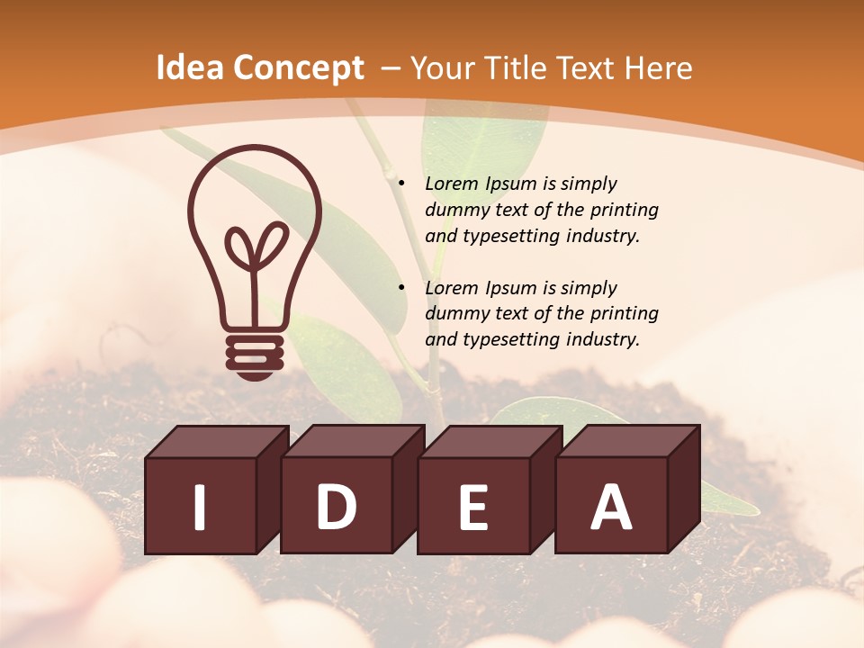 Hands Of The Child With A Young Plant. PowerPoint Template