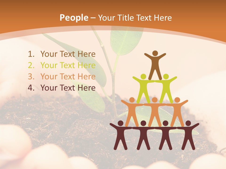 Hands Of The Child With A Young Plant. PowerPoint Template