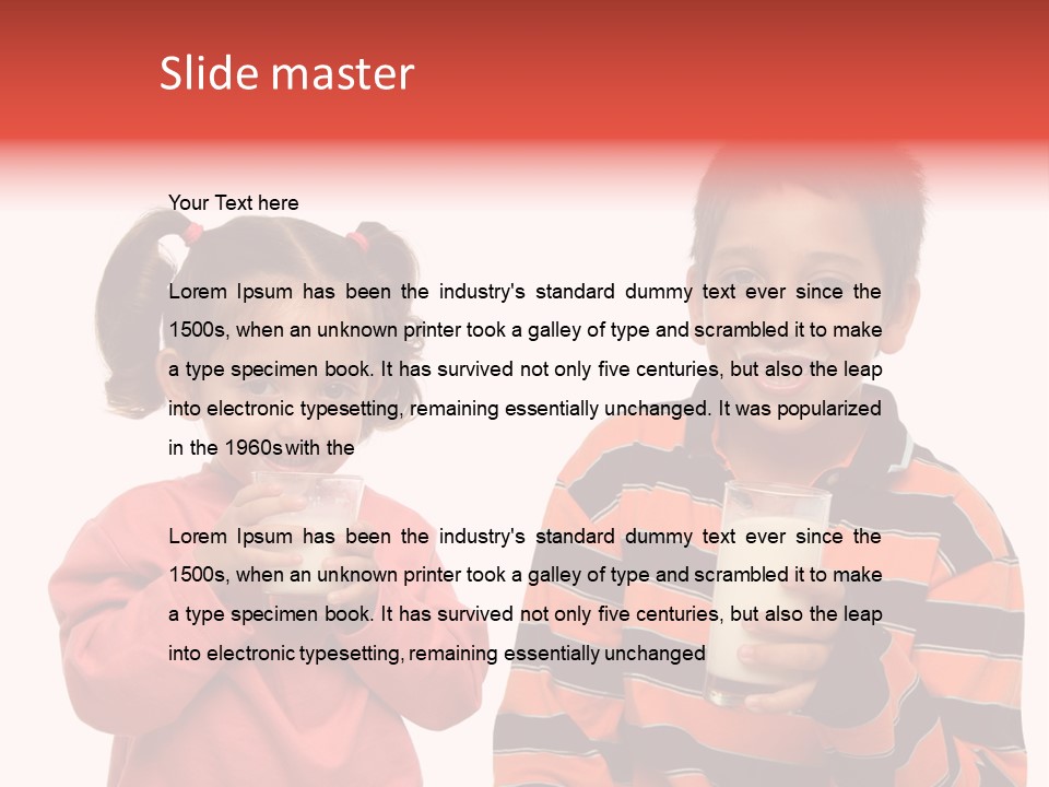 Two Children Are Drinking Milk From A Glass PowerPoint Template