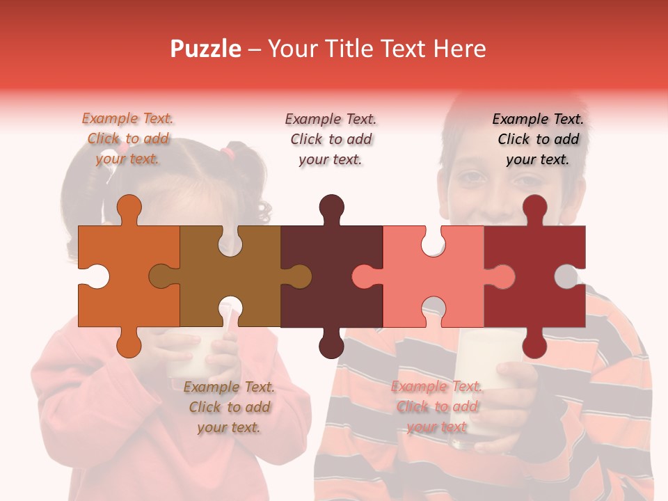 Two Children Are Drinking Milk From A Glass PowerPoint Template