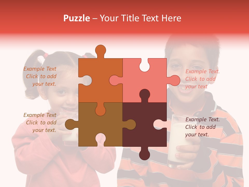 Two Children Are Drinking Milk From A Glass PowerPoint Template