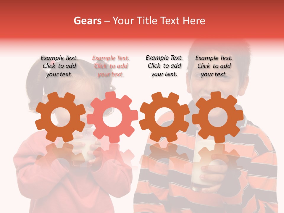 Two Children Are Drinking Milk From A Glass PowerPoint Template