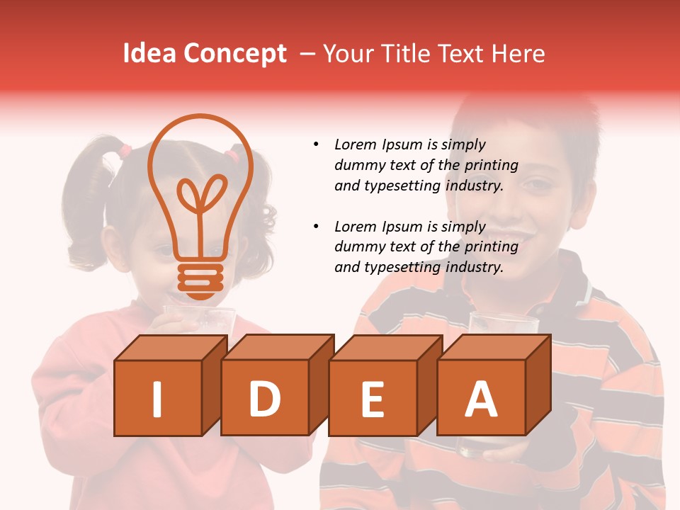 Two Children Are Drinking Milk From A Glass PowerPoint Template