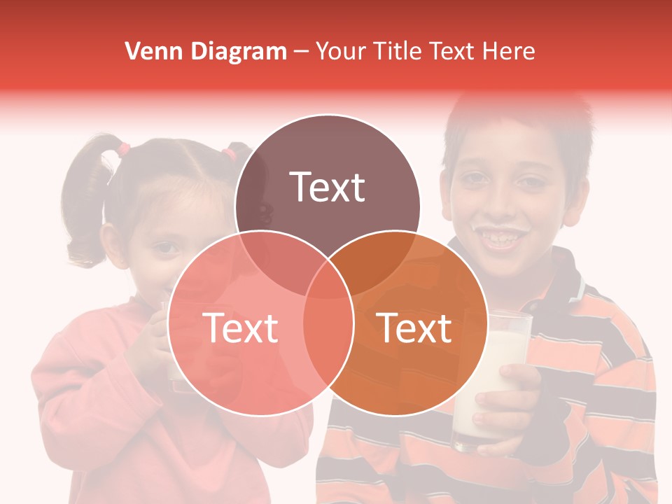 Two Children Are Drinking Milk From A Glass PowerPoint Template