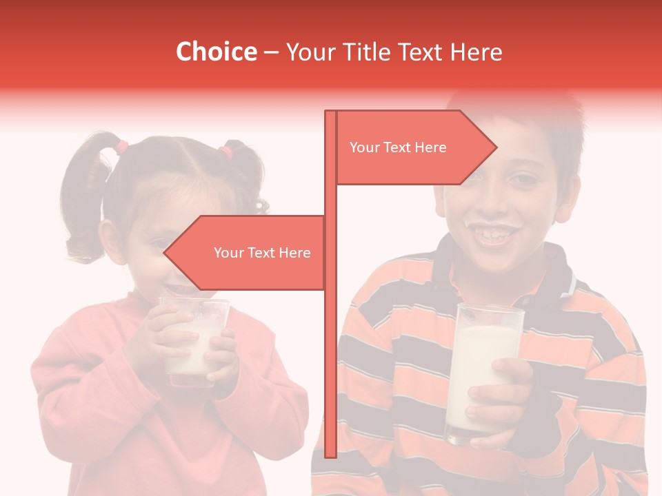 Two Children Are Drinking Milk From A Glass PowerPoint Template