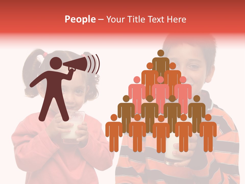 Two Children Are Drinking Milk From A Glass PowerPoint Template