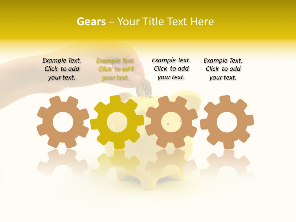 A Person Putting A Coin Into A Yellow Piggy Bank PowerPoint Template