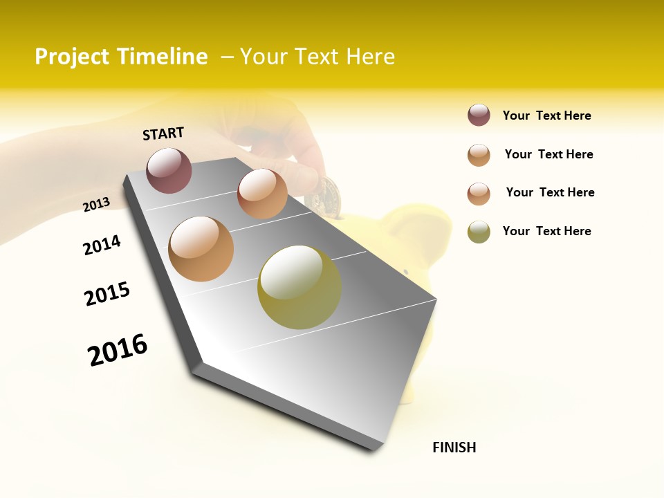 A Person Putting A Coin Into A Yellow Piggy Bank PowerPoint Template