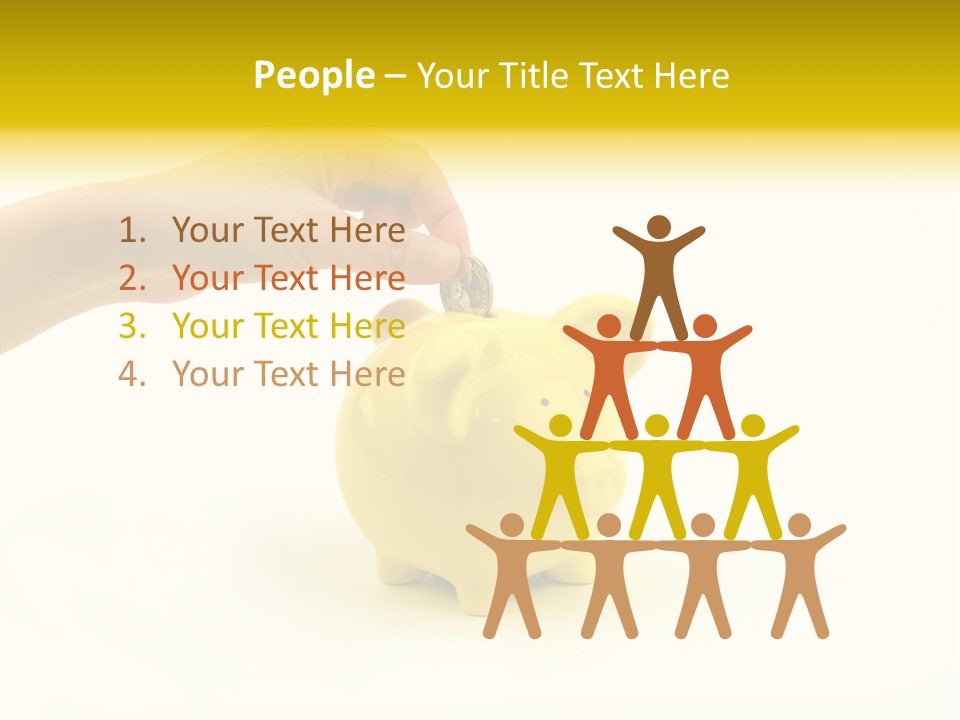 A Person Putting A Coin Into A Yellow Piggy Bank PowerPoint Template